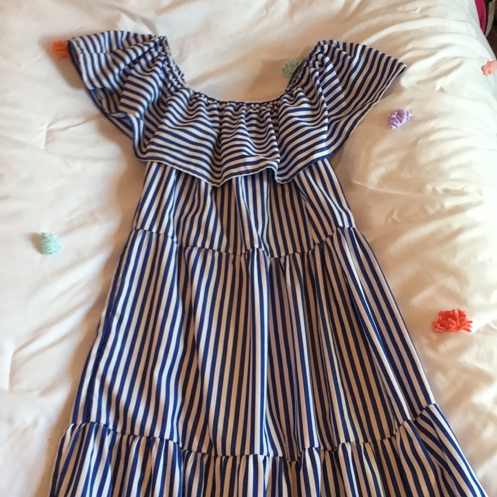 Blue and white striped maxi